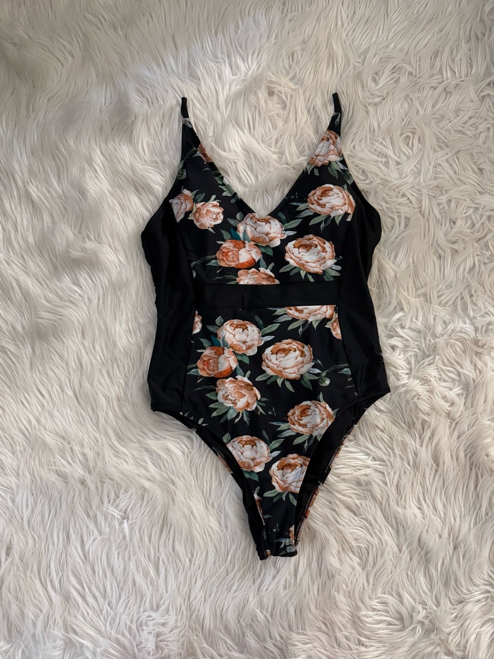 Cupshe Black One-Piece Swimsuit with Floral Print